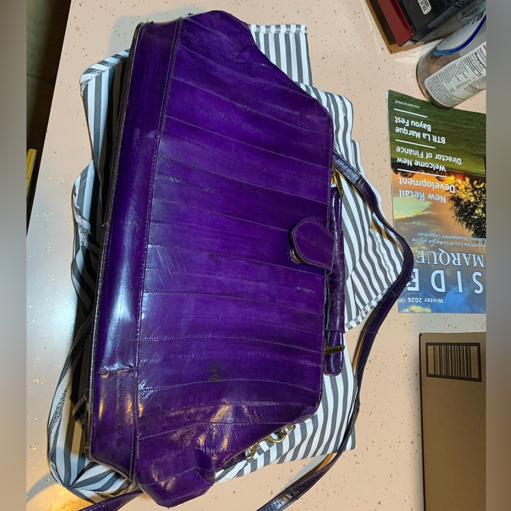 vintage purple eel skin top handle satchel handbag